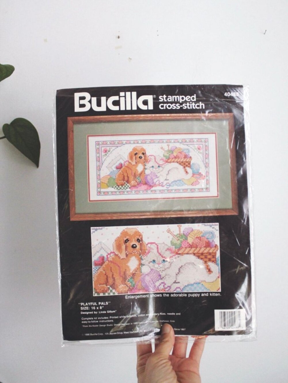 Vintage Bucilla Stamped Cross-Stitch Kit Craft Playful Pals Dog Cat Cottagecore
